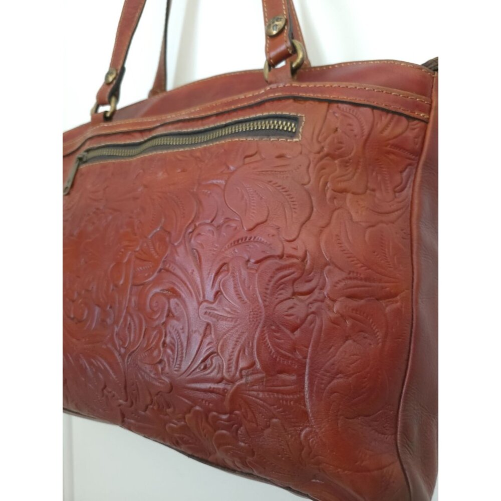 Patricia Nash FLORENCE POPPY Embossed Saddle Leather Brown Tote Shoulder Bag - Picture 4 of 9